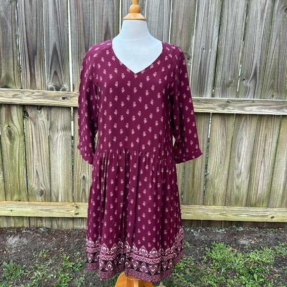 Garnet Hill Bohemian Pocket Midi, Pocket Silky Lined Dress, size 14 - Picture 1 of 7